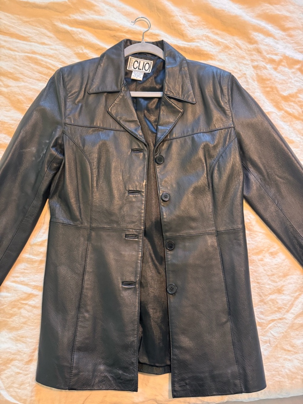 CLIO Vintage Women's Black Leather Button-Front Jacket